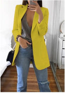 Cardigan feminino europeu e americano, com lapela, corte slim, elegante, manga comprida, estilo blazer.
