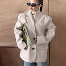 Blazer cáqui feminino com senso de design, mangas compridas de lã quente de outono e inverno, jaqueta de terno estilo preguiçoso casual