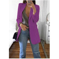 Cardigan feminino europeu e americano, com lapela, corte slim, elegante, manga comprida, estilo blazer.