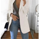 Cardigan feminino europeu e americano, com lapela, corte slim, elegante, manga comprida, estilo blazer.