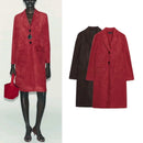 Casaco Feminino de Outono Estilo Minimalista Manga Longa com Barra Reta Efeito Camurça Reversível Estilo Commute Comprimento ...