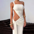 Vestido Longo Feminino Elegante para Festa e Baile, Sensual, de Verão, com Um Ombro Só, Estilo Irregular e Justo ao Corpo, Estilo Estrangeiro