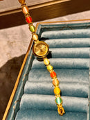 1 pedaço de novas pedras preciosas coloridas e strass incrustadas com luxo acessível, relógio feminino retrô, elegante e moderno 30m à prova d'água, adequado para uso diário e pulsos decorativos para festas, férias e