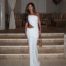 Vestido Longo Feminino Elegante para Festa e Baile, Sensual, de Verão, com Um Ombro Só, Estilo Irregular e Justo ao Corpo, Estilo Estrangeiro