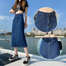 Saia Jeans Feminina Midi Modeladora Casual de Cintura Alta Vintage com Fenda Lateral A-Line Bodycon Confortável de Algodão