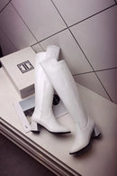 Botas altas no joelho para mulheres, sapatos pretos longos, saltos grossos, quentes, elegantes, senhoras, outono, inverno