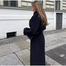 Elegante Casaco Feminino de Lã Preto 2025 Outono Inverno Estilo Coreano Hepburn Miniatura Agasalho de Lã Manga Longa Gola de ...