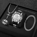 Conjunto de 4 Relógios de Pulso Masculinos de Quartzo com Mostrador Árabe, Pulseira de Silicone e Colar (Sem Caixa)