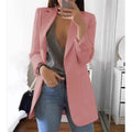 Cardigan feminino europeu e americano, com lapela, corte slim, elegante, manga comprida, estilo blazer.