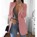 Cardigan feminino europeu e americano, com lapela, corte slim, elegante, manga comprida, estilo blazer.