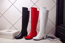 Botas altas no joelho para mulheres, sapatos pretos longos, saltos grossos, quentes, elegantes, senhoras, outono, inverno