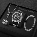 Conjunto de 4 Relógios de Pulso Masculinos de Quartzo com Mostrador Árabe, Pulseira de Silicone e Colar (Sem Caixa)