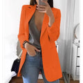 Cardigan feminino europeu e americano, com lapela, corte slim, elegante, manga comprida, estilo blazer.