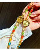 1 pedaço de novas pedras preciosas coloridas e strass incrustadas com luxo acessível, relógio feminino retrô, elegante e moderno 30m à prova d'água, adequado para uso diário e pulsos decorativos para festas, férias e