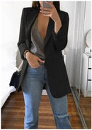 Cardigan feminino europeu e americano, com lapela, corte slim, elegante, manga comprida, estilo blazer.