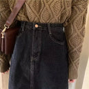 Saia Jeans Feminina Midi Modeladora Casual de Cintura Alta Vintage com Fenda Lateral A-Line Bodycon Confortável de Algodão