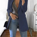 Cardigan feminino europeu e americano, com lapela, corte slim, elegante, manga comprida, estilo blazer.