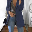 Cardigan feminino europeu e americano, com lapela, corte slim, elegante, manga comprida, estilo blazer.