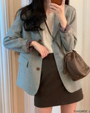 Blazer entalhado de manga comprida feminino, Casaco, Casacos, Entalhado, Botões, Chique, Escritório, Trabalho, Moda coreana, Fofo, Trabalho, Outono, Inverno, Outono, 2024