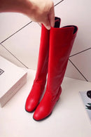 Botas altas no joelho para mulheres, sapatos pretos longos, saltos grossos, quentes, elegantes, senhoras, outono, inverno