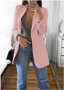 Cardigan feminino europeu e americano, com lapela, corte slim, elegante, manga comprida, estilo blazer.