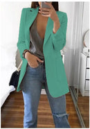 Cardigan feminino europeu e americano, com lapela, corte slim, elegante, manga comprida, estilo blazer.
