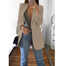 Cardigan feminino europeu e americano, com lapela, corte slim, elegante, manga comprida, estilo blazer.