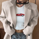 Blazer cáqui feminino com senso de design, mangas compridas de lã quente de outono e inverno, jaqueta de terno estilo preguiçoso casual