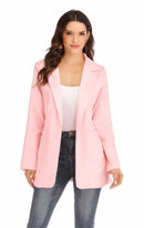 Cardigan feminino europeu e americano, com lapela, corte slim, elegante, manga comprida, estilo blazer.