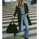 Casaco Feminino de Outono Estilo Minimalista Manga Longa com Barra Reta Efeito Camurça Reversível Estilo Commute Comprimento ...