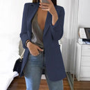 Jaqueta Elegante 2026: Blazer Feminino Casual Britânico Profissional Sem Botões com Gola e Bolso Simples