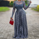 Sexy carta impressão transparente malha sheer vestido 2025 nova moda outono inverno elegante manga longa clube festa vestidos longos