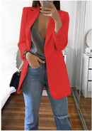 Cardigan feminino europeu e americano, com lapela, corte slim, elegante, manga comprida, estilo blazer.