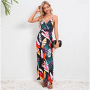 Vestido estampado sem mangas com decote em v feminino, boêmio, sem encosto, colete, elegante, férias, vestidos longos