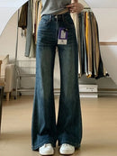 Calça Jeans Feminina Forrada com Fleece, Cintura Alta, Perna Larga, Modelo Flare, Grossa, Outono Inverno, Novo Estilo, Tamanhos Grandes, Confortável, Corte Reto