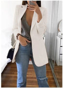 Cardigan feminino europeu e americano, com lapela, corte slim, elegante, manga comprida, estilo blazer.