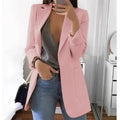 Cardigan feminino europeu e americano, com lapela, corte slim, elegante, manga comprida, estilo blazer.