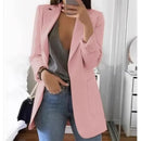 Cardigan feminino europeu e americano, com lapela, corte slim, elegante, manga comprida, estilo blazer.