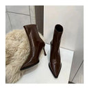 Outono inverno feminino botas de tornozelo fino moda elegante apontou toe sapatos finos salto alto feminino morder botas curtas