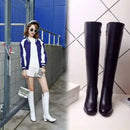 Botas altas no joelho para mulheres, sapatos pretos longos, saltos grossos, quentes, elegantes, senhoras, outono, inverno