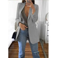 Cardigan feminino europeu e americano, com lapela, corte slim, elegante, manga comprida, estilo blazer.