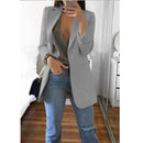 Cardigan feminino europeu e americano, com lapela, corte slim, elegante, manga comprida, estilo blazer.
