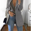 Cardigan feminino europeu e americano, com lapela, corte slim, elegante, manga comprida, estilo blazer.