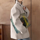Blazer cáqui feminino com senso de design, mangas compridas de lã quente de outono e inverno, jaqueta de terno estilo preguiçoso casual