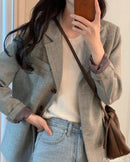 Blazer entalhado de manga comprida feminino, Casaco, Casacos, Entalhado, Botões, Chique, Escritório, Trabalho, Moda coreana, Fofo, Trabalho, Outono, Inverno, Outono, 2024
