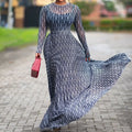 Sexy carta impressão transparente malha sheer vestido 2025 nova moda outono inverno elegante manga longa clube festa vestidos longos