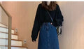 Saia Jeans Feminina Midi Modeladora Casual de Cintura Alta Vintage com Fenda Lateral A-Line Bodycon Confortável de Algodão