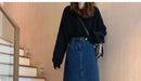 Saia Jeans Feminina Midi Modeladora Casual de Cintura Alta Vintage com Fenda Lateral A-Line Bodycon Confortável de Algodão