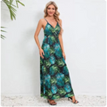 Vestido estampado sem mangas com decote em v feminino, boêmio, sem encosto, colete, elegante, férias, vestidos longos