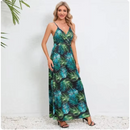 Vestido estampado sem mangas com decote em v feminino, boêmio, sem encosto, colete, elegante, férias, vestidos longos
